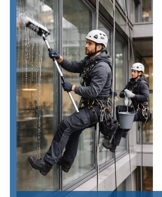 Профессиональная мойка витражей промышленными альпинистами в Вязьме