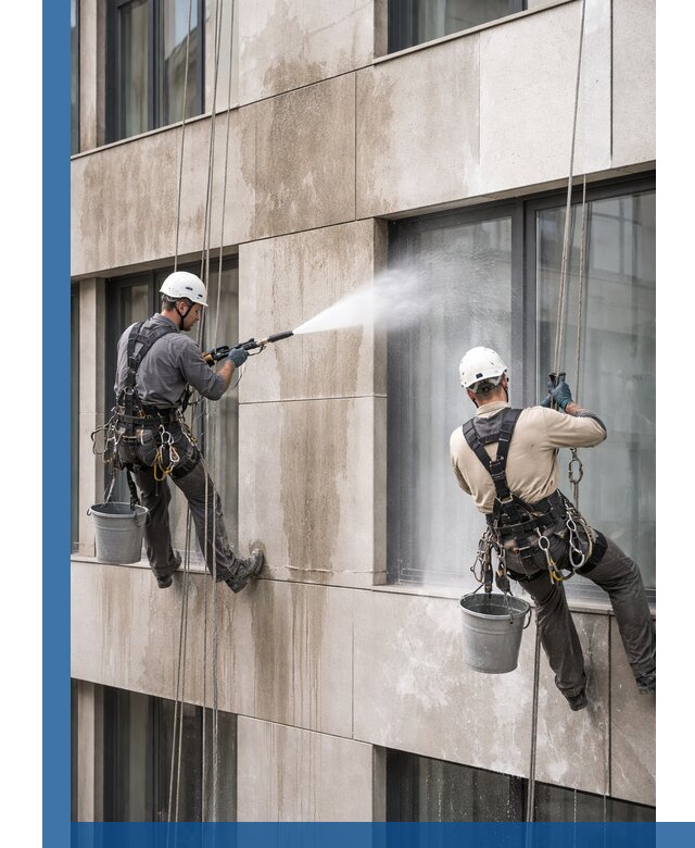 Послестроительная мойка фасада промышленным альпинизмом в Вязьме