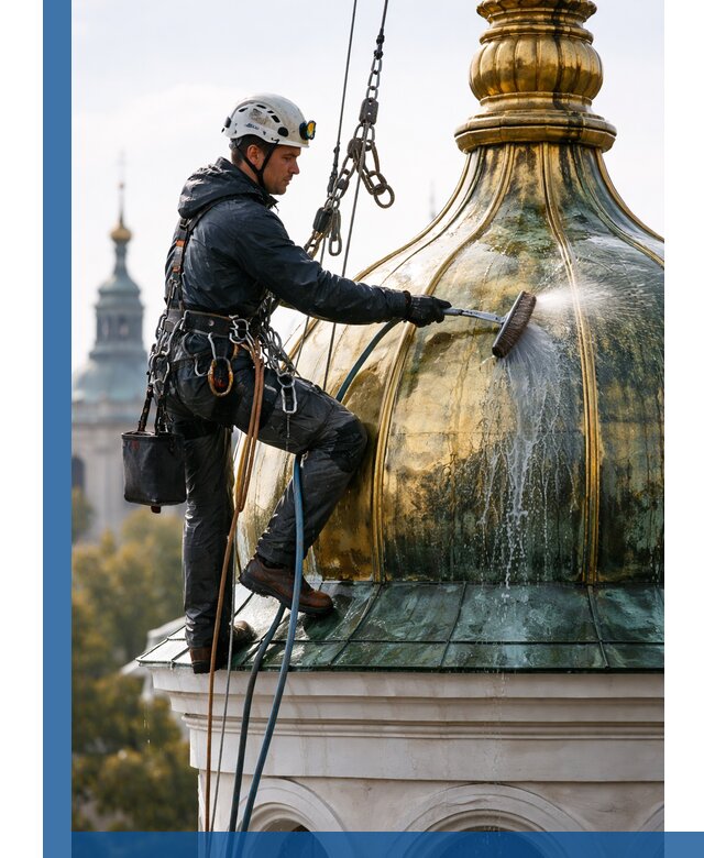 Профессиональная мойка куполов и шпилей высотными альпинистами в Вязьме