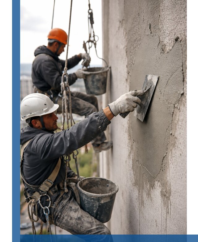 Штукатурка фасада на высоте в Вязьме профессиональные работы