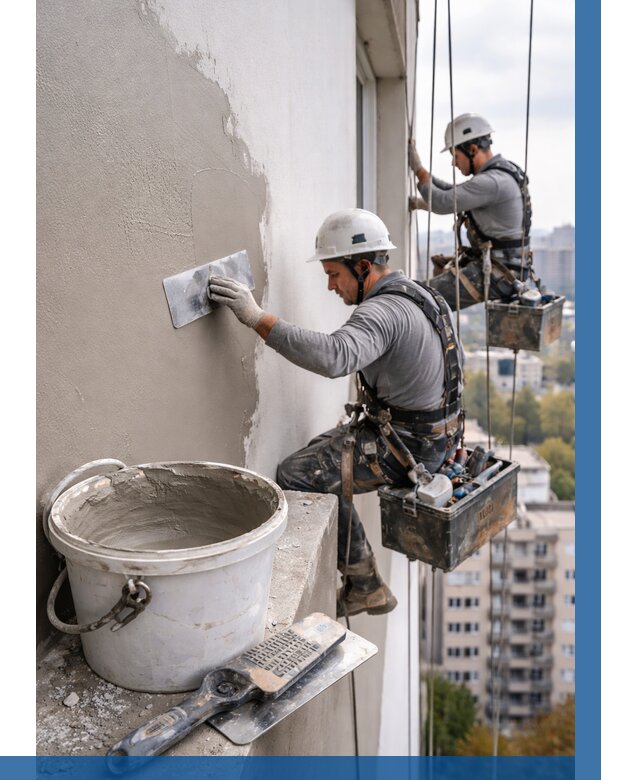 Шпаклевка фасада на высоте в Вязьме от 720 р. | ВЫСОТНИК-Взь