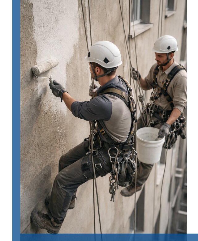 Грунтовка фасада на высоте в Вязьме промышленными альпинистами