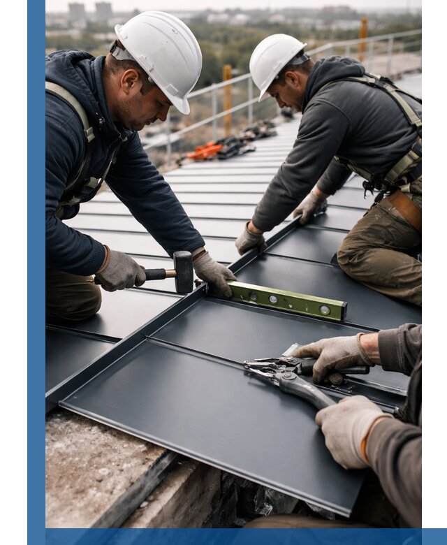 Монтаж фальцевой кровли в Вязьме для промышленных зданий