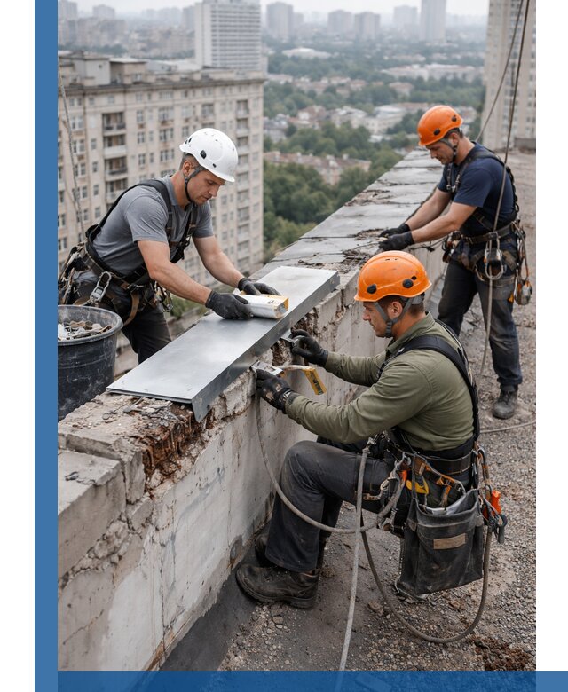 Ремонт парапета на кровле в Вязьме, высотные работы с гарантией