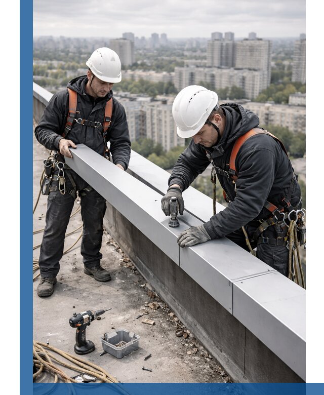 Монтаж парапетных крышек и ограждений кровли в Вязьме