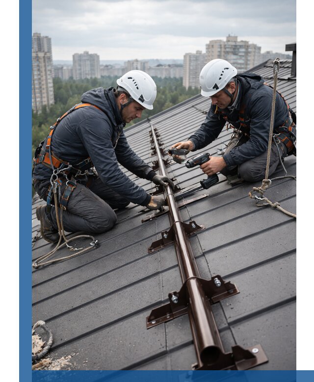 Монтаж снегозадержателей на кровле зданий в Вязьме под ключ