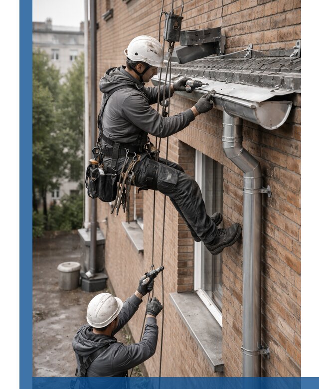 Монтаж водосточной системы на здании в Вязьме под ключ