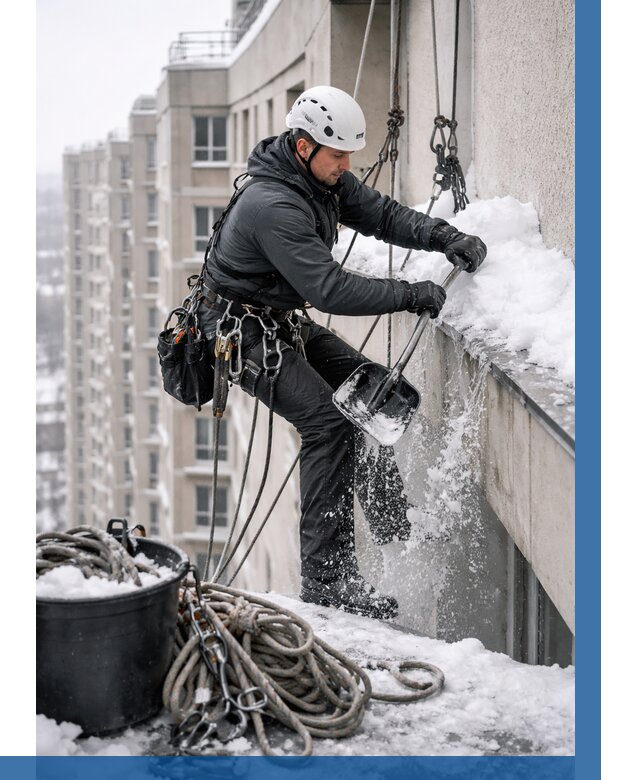 Очистка карнизов от снега в Вязьме от 308 р. | ВЫСОТНИК-Взь