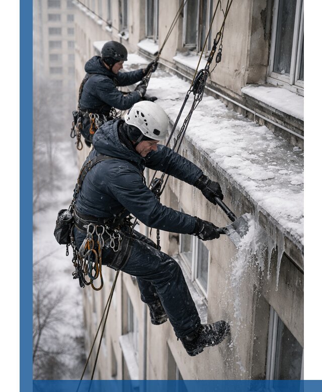 Удаление наледи и сосулек с карнизов в Вязьме профессионально