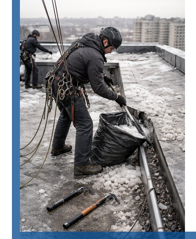 Аварийная очистка кровли в Вязьме от промальпинистов