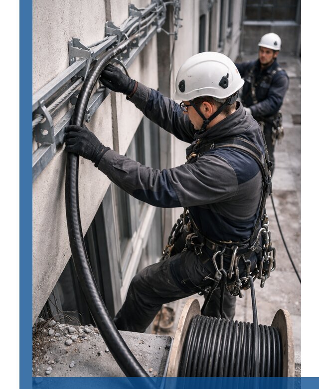 Протяжка кабеля питания на высоте в Вязьме с гарантией безопасности и качества