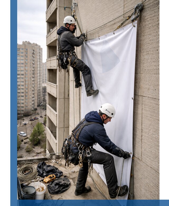 Профессиональный монтаж баннеров на фасаде в Вязьме