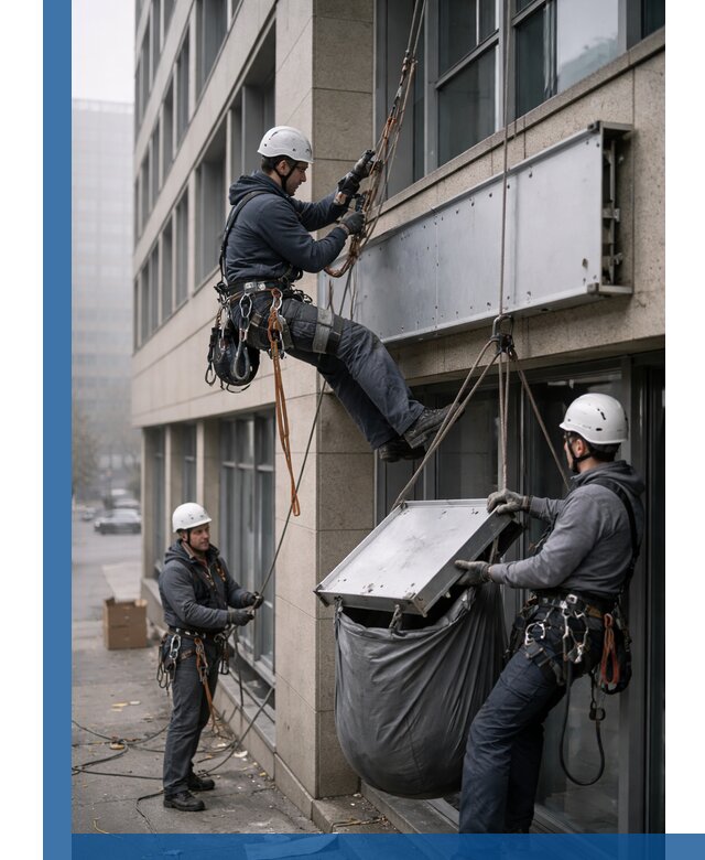 Демонтаж рекламной вывески с высотными работами в Вязьме