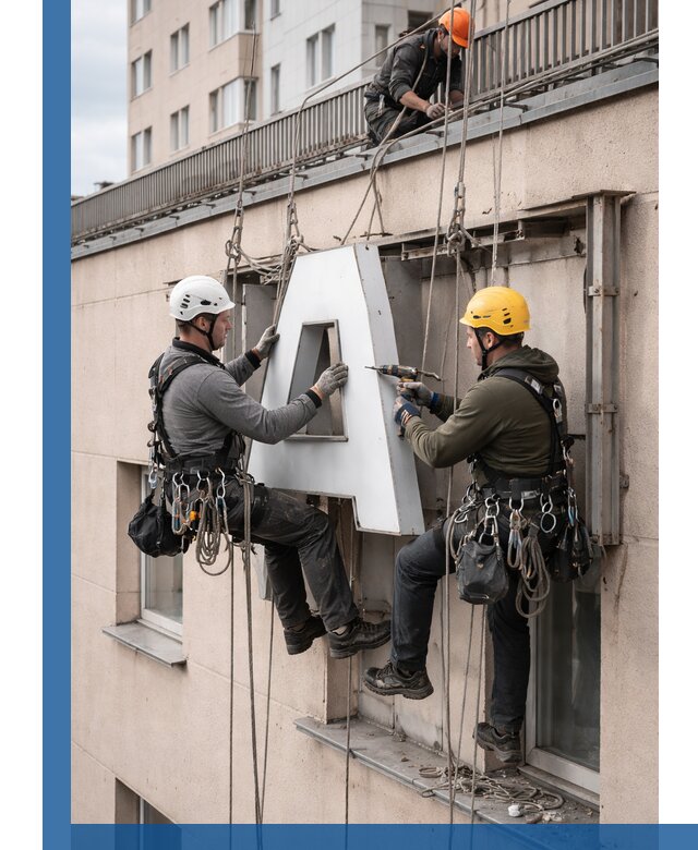 Ремонт и восстановление наружных вывесок на высоте в Вязьме