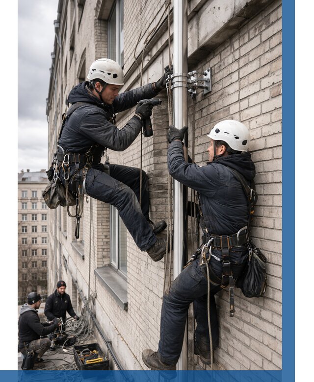 Монтаж флагштока на здании в Вязьме от 6683 р. | ВЫСОТНИК-Взь