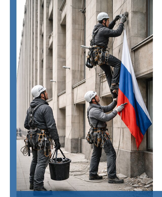 Профессиональная установка флагов на фасаде в Вязьме