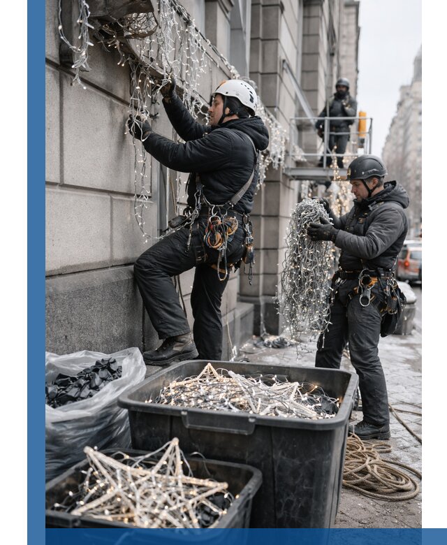 Демонтаж новогоднего оформления и гирлянд в Вязьме