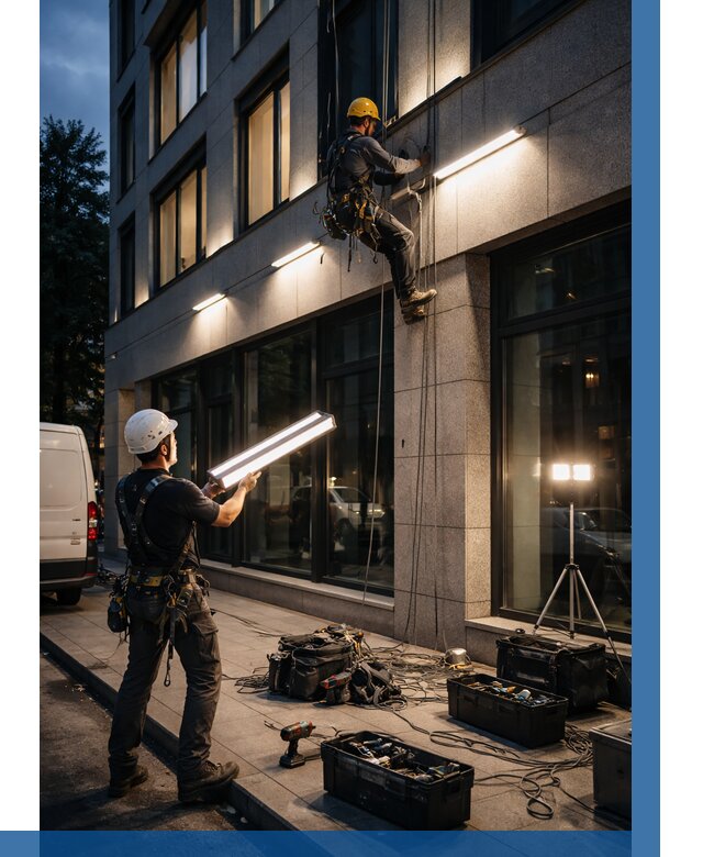 Монтаж архитектурной подсветки здания в Вязьме от 2571 р.|ВЫСОТНИК-Взь