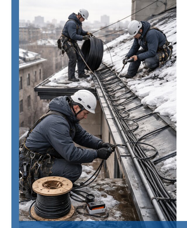 Монтаж греющего кабеля на кровле в Вязьме под ключ