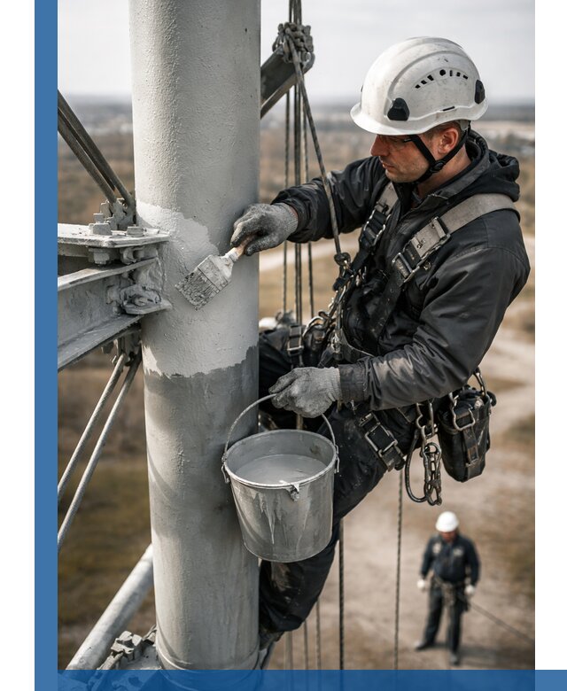 Покраска мачт связи в Вязьме промышленными альпинистами