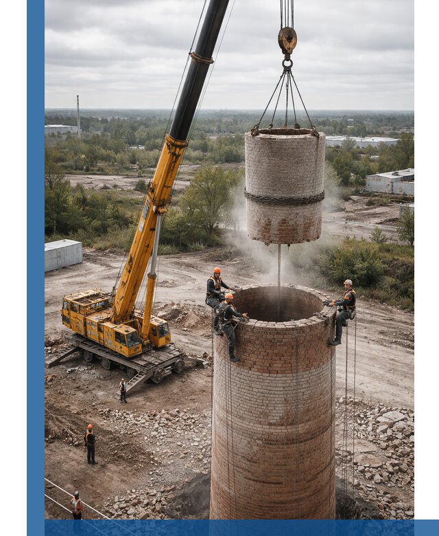 Демонтаж дымовой трубы в Вязьме с гарантиями безопасности