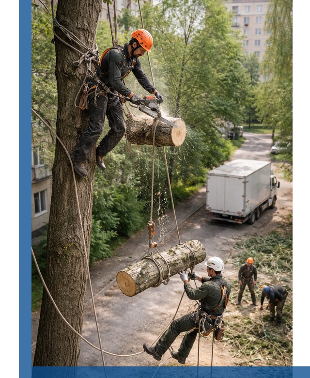 Спил деревьев альпинистами в Вязьме, безопасно и без повреждений