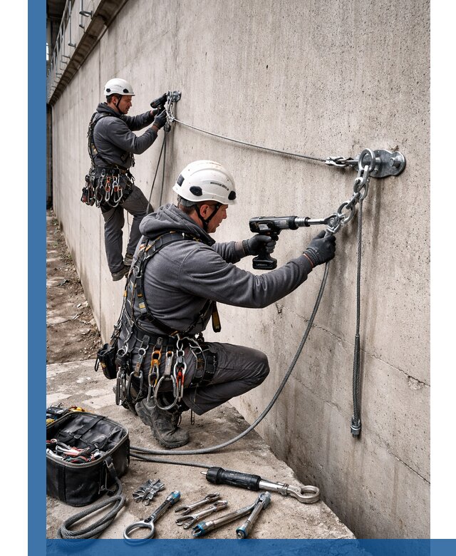 Монтаж анкерных линий высотной безопасности в Вязьме